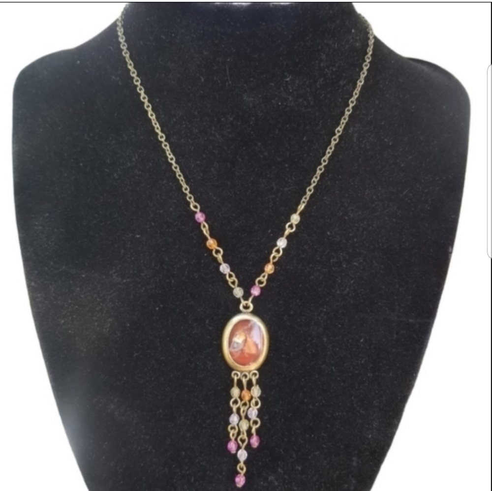 MICHAL NEGRIN DESIGNER DROP STYLE PENDANT & BEAD FRINGE NECKLACE